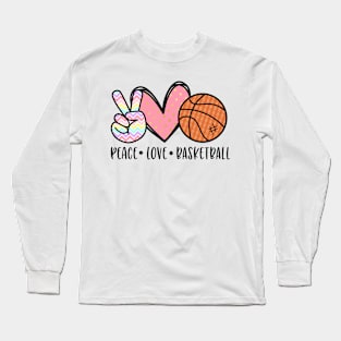 Peace Love Basketball Heart for Women Teens Tween Girls Long Sleeve T-Shirt